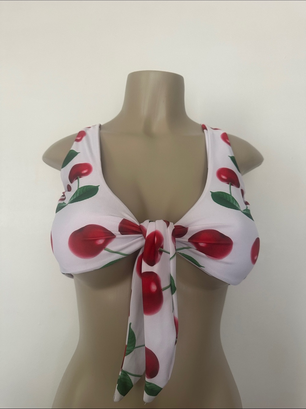 Tie-Front Cherry Print Women's Top - White/Red